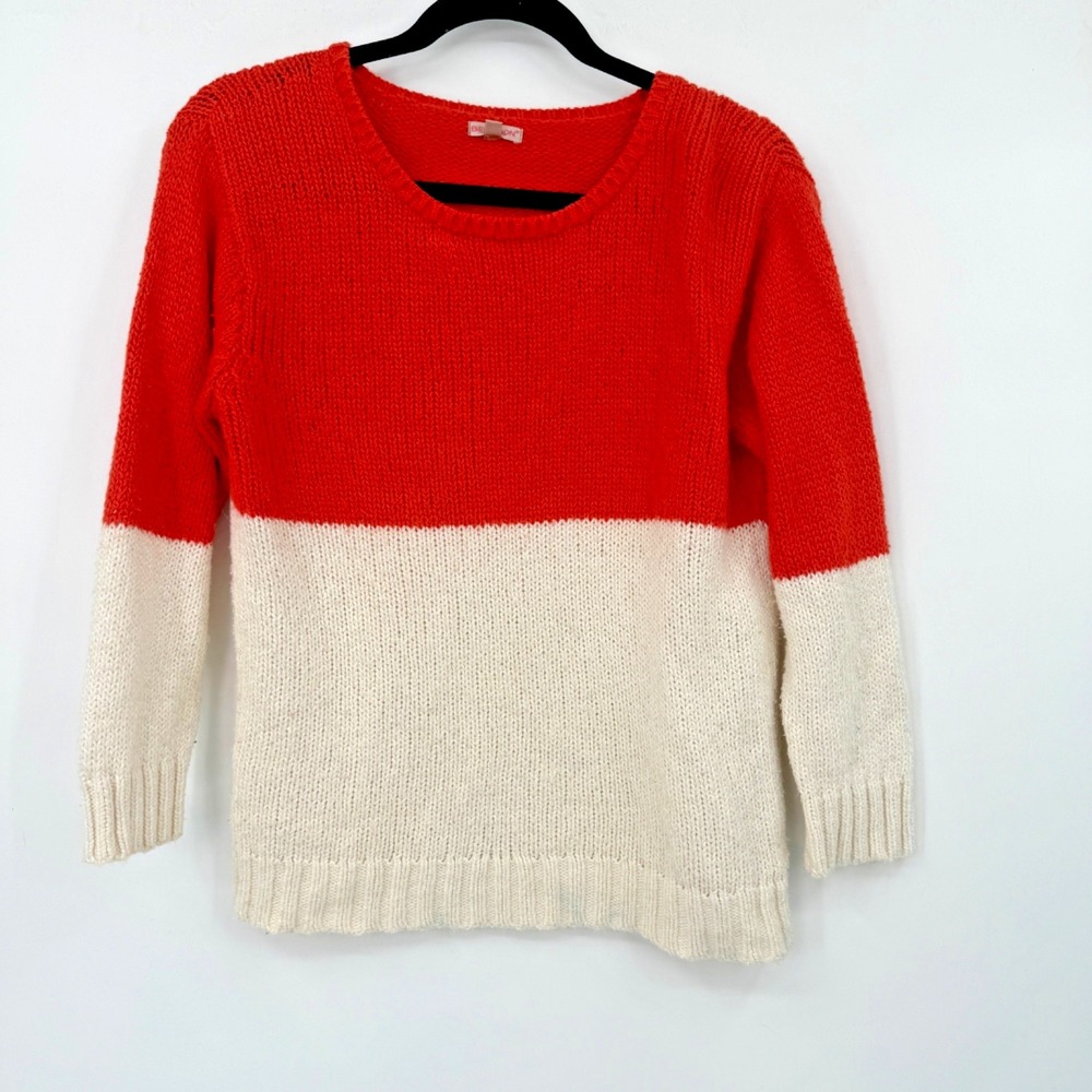 Bensimon Colorblock Sweater Women M Orange Cotton Nautical Preppy Summer Coastal